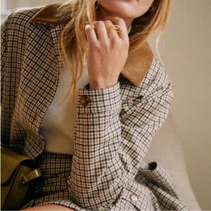 Sezane Will Jacket Navy Ochre Houndstooth - Size XXS